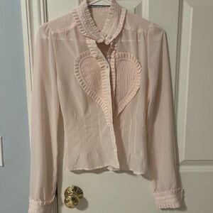 Elegant Pink Sweetheart Ruffled Blouse